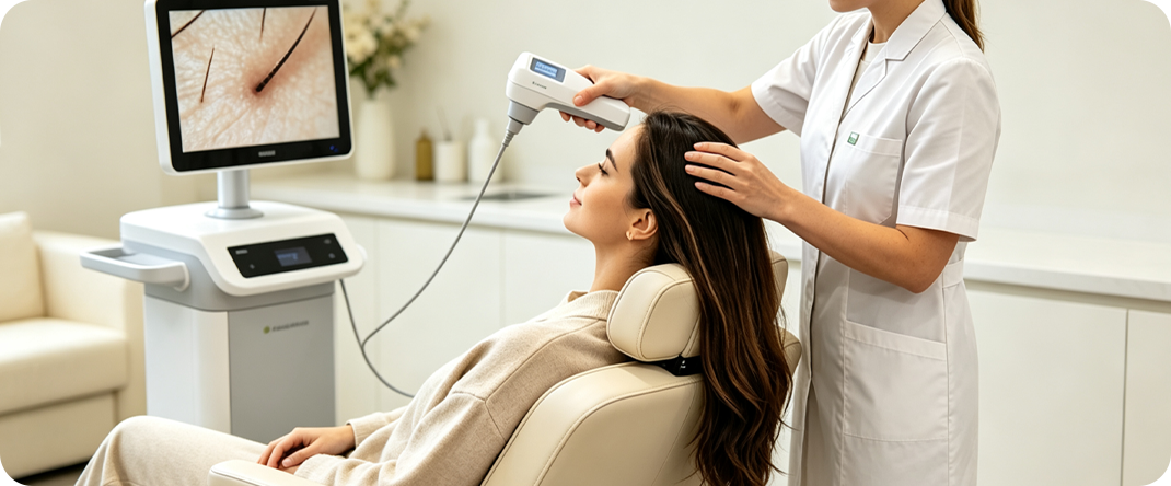 AI-powered scalp analysis in a treatment room