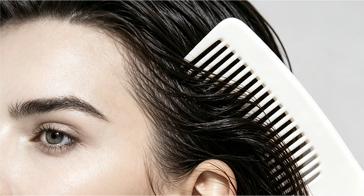 Close-up of hair and scalp being combed